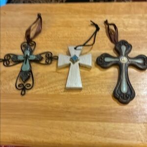 Set of Decorative Crosses with Turquoise Accents
